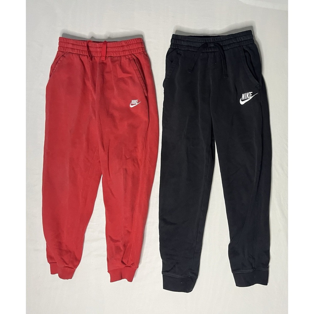 Nike Club Fleece Joggers Pants Boys SZ Large Black Red Tapered Activewear Lot X2